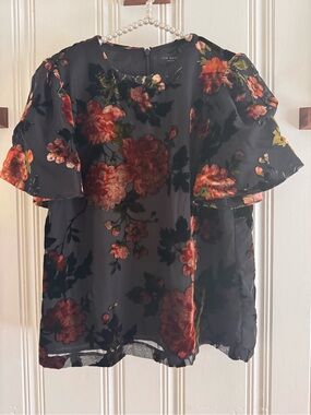 Ted Baker Rich Black Floral Velvet Burnout Top